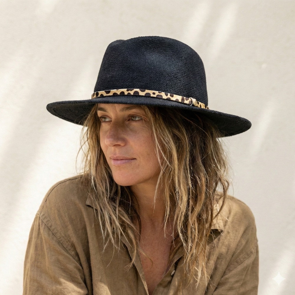 Wyeth by Todd Magill Black Fedora with Leopard Band